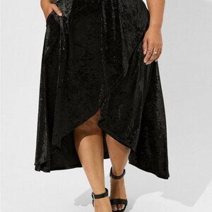 Torrid Tea Length Velvet High Low Wrap Skirt